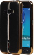 Wicked Narwal | M-Cases Leder Look TPU Hoesje voor Samsung Galaxy J1 2016 Zwart