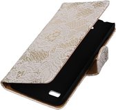 Wicked Narwal | Lace bookstyle / book case/ wallet case Hoes voor Huawei Huawei Ascend Y560 / Y5 Wit