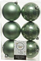 6x Salie groene kunststof kerstballen 8 cm - Mat/glans - Onbreekbare plastic kerstballen - Kerstboomversiering salie groen