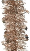 1x Kerstslingers glitter sterren zacht terra bruin 10 cm breed x 270 cm - Guirlande folie lametta - Zacht terra bruine kerstboom versieringen