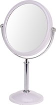 Witte make-up spiegel rond dubbelzijdig 18 x 24 cm - Woondecoratie/accessoires - Opmaken - Make-up spiegeltjes - Cosmeticaspiegels - Vergootspiegels - Dubbelzijdige spiegels