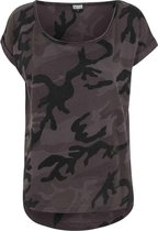 Urban Classics Dames Tshirt -XL- Camo Back Shaped Bruin/Zwart