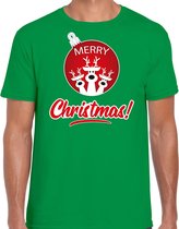 Rendier Kerstbal shirt / Kerst t-shirt Merry Christmas groen voor heren - Kerstkleding / Christmas outfit L