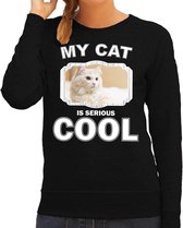 Witte kat katten trui / sweater my cat is serious cool zwart - dames - katten / poezen liefhebber cadeau sweaters M