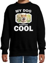 Akita inu honden trui / sweater my dog is serious cool zwart - kinderen - Akita inu liefhebber cadeau sweaters 3-4 jaar (98/104)