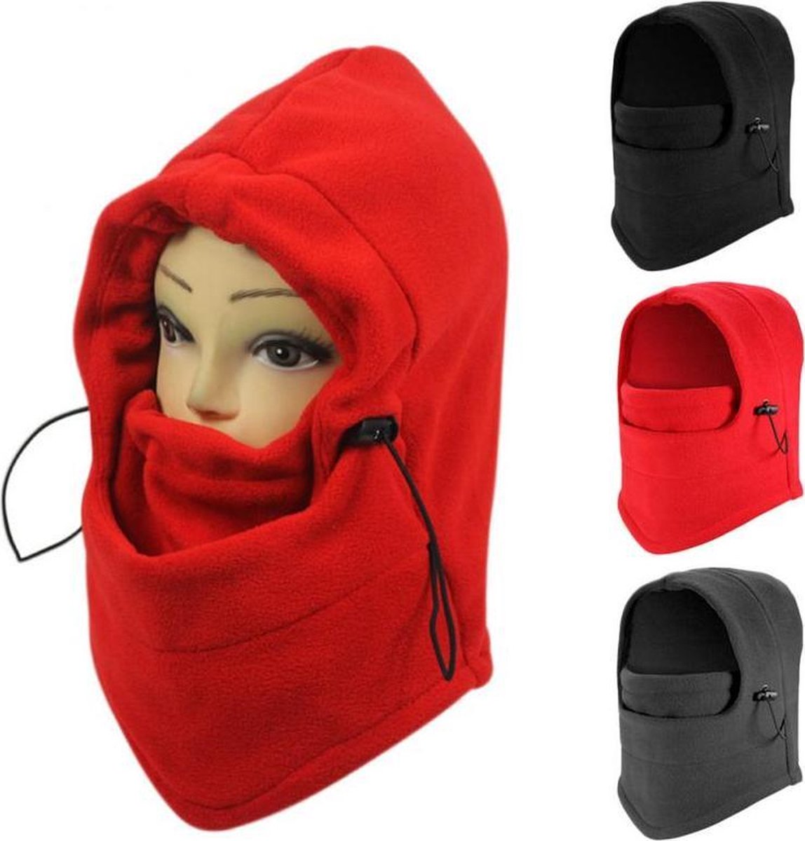 3-In-1 Fleece Balaclava Winter Muts Face Mask Nek Warmer - Thermo Helmmuts Capuchon Masker - Fiets Muts - Wintersport Halswarmer Nekwarmer Facemask Bivakmuts - Rood
