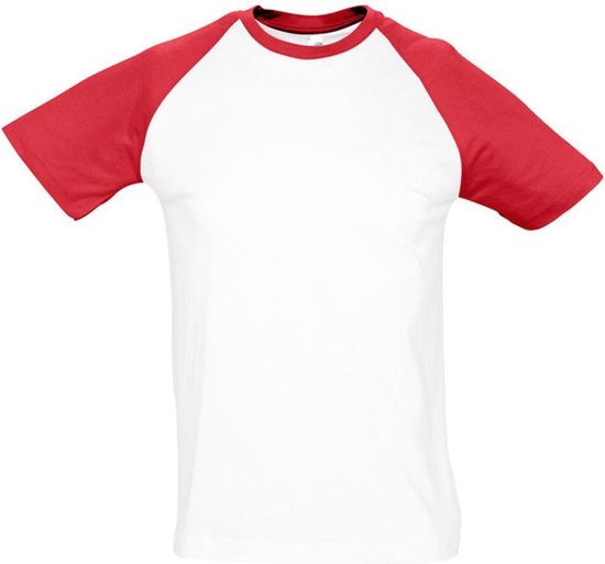 SOLS Heren Funky Contrast T-Shirt met korte mouwen (Wit/rood)