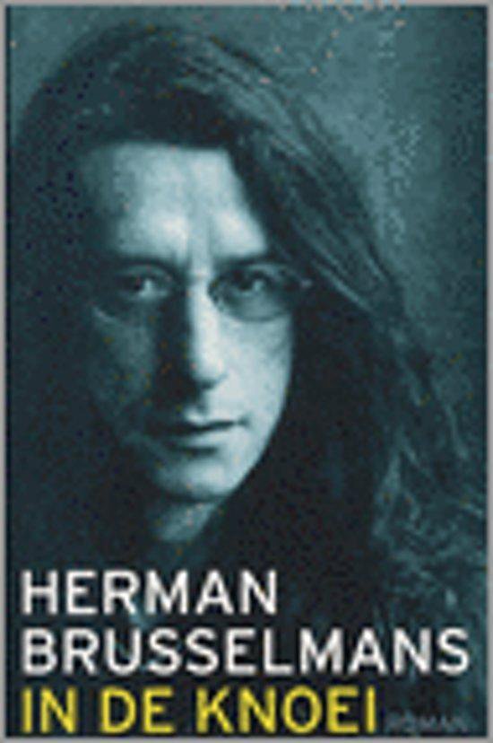 Boek "In de Knoei" van Herman Brusselmans. Portret van de auteur met lang haar en bril.