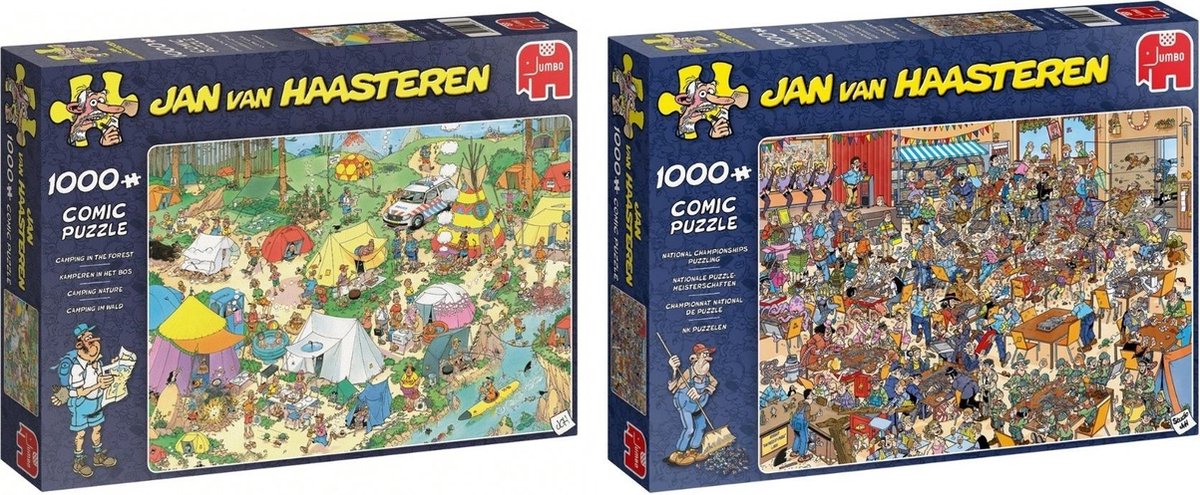 Jan van Haasteren Puzzelbundel - 2 stuks - Kamperen in het Bos 1000 Stukjes & NK Puzzelen 1000 stukjes