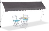 Relaxdays klem zonwering - markies - zonwering balkon - klemzonnescherm grijs - 400 x 120 cm