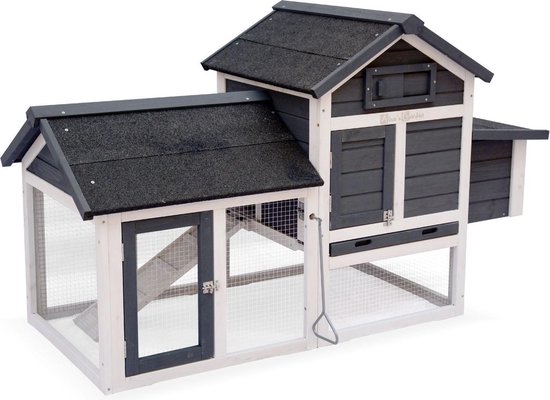 Houten kippenhok, Antraciet, kippenkooi van 151x69,5x92,5cm