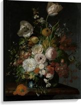 Canvas  - Oude meesters - Stilleven: bloemen in een glazen vaas, Rachel Ruysch - 75x100cm Foto op Canvas Schilderij (Wanddecoratie op Canvas)