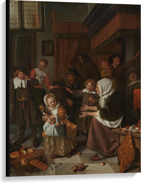 Canvas  - Oude meesters - Het Sint-Nicolaasfeest, Jan Havicksz. Steen - 75x100cm Foto op Canvas Schilderij (Wanddecoratie op Canvas)