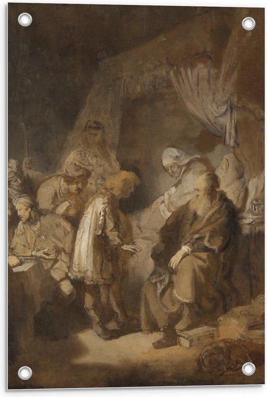Tuinposter – Oude meesters - Jozef zijn dromen vertellend, Rembrandt van Rijn, 1633 - 40x60cm Foto op Tuinposter  (wanddecoratie voor buiten en binnen)