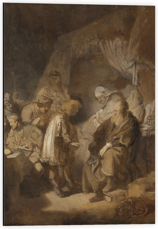 Dibond - Oude meesters - Jozef zijn dromen vertellend, Rembrandt van Rijn, 1633 - 40x60cm Foto op Aluminium (Met Ophangsysteem)