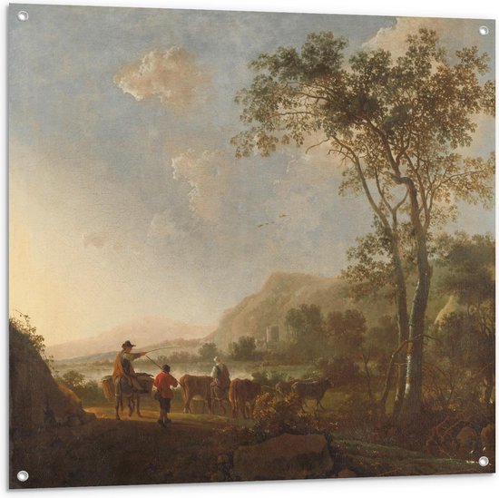 Tuinposter – Oude meesters - Landschap met herders en vee, Aelbert Cuyp - 100x100cm Foto op Tuinposter  (wanddecoratie voor buiten en binnen)