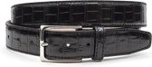 JV Belts Zwarte kroko heren riem - heren riem - 3.5 cm breed - Zwart - Echt Leer - Taille: 115cm - Totale lengte riem: 130cm