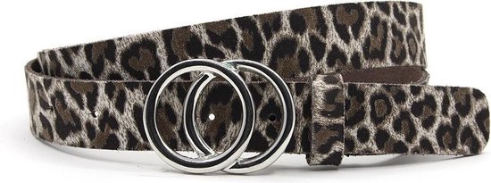 A-Zone Dames riem zwart/wit leopard - dames riem - 3 cm breed - Zwart / Beige - Echt Leer - Taille: 100cm - Totale lengte riem: 115cm