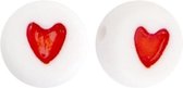 Letterkraal hartje - rond 7mm - wit rood - 10 stuks