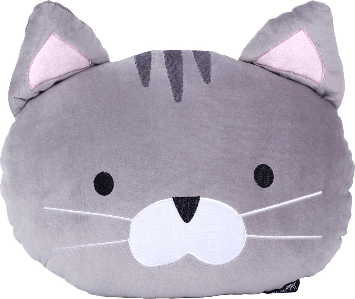 Coussin peluche tête de chat, 42x32cm