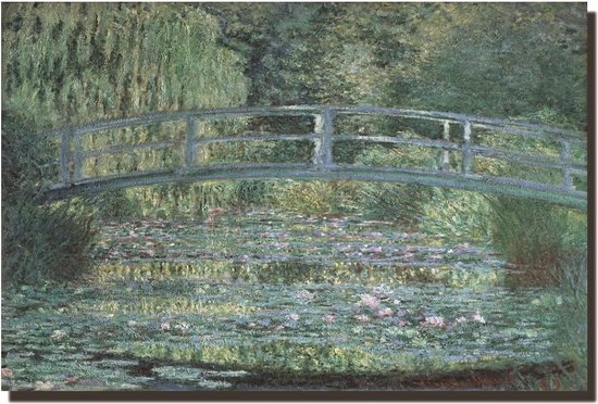 Fine Asianliving Schilderij Wall Art Canvas Print 120x80cm Brug Over Vijver Met Waterlelies Claude Monet Handgemaakt Giclee