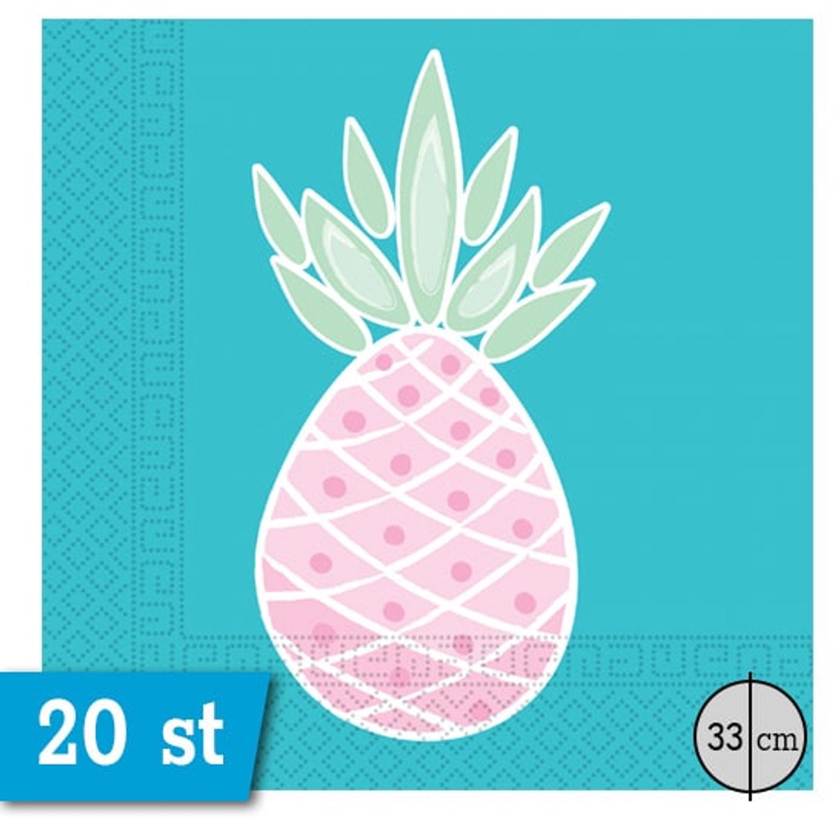 Tweelaags papieren servetten 33x33 cm, 20 stuk - Pineapples