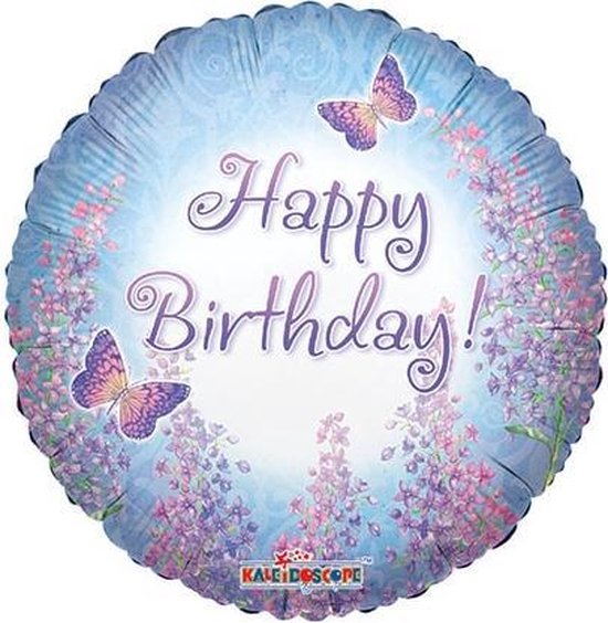 Folieballon rond Happy Birthday lavendel, 45 cm