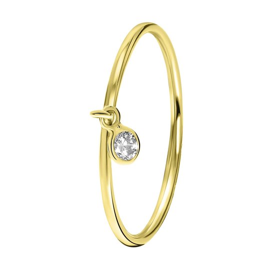 Lucardi Dames Ring dangle wit zirkonia - Ring - Cadeau - Moederdag - 14 Karaat Goud - Geelgoud