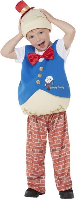 Smiffy's - Van De Muur Afgevallen Humpty Dumpty Ei Kind Kostuum - Blauw, Rood - Maat 90 - Carnavalskleding - Verkleedkleding
