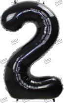 Folie ballon XL 100cm met opblaasrietje - cijfer 2 zwart - 2 jaar folieballon - 1 meter groot met rietje - Mixen met andere cijfers en/of kleuren binnen het Jumada merk mogelijk