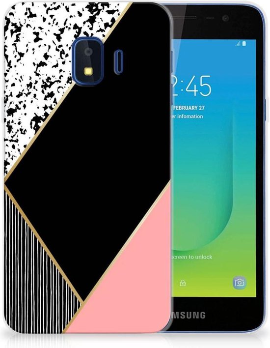 Robijn Snel Gooey Telefoonhoesje Samsung Galaxy J2 Core TPU Silicone Hoesje Black Pink Shapes  | bol.com