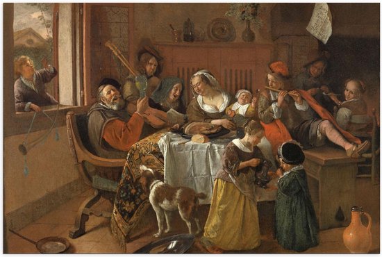 Poster – Oude Meesters - Het vrolijke huisgezin, Jan Havicksz. Steen, 1668 - 90x60cm Foto op Posterpapier