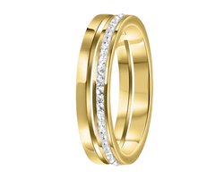 Lucardi Ringen - Stalen ring goldplated 2rij met kristal