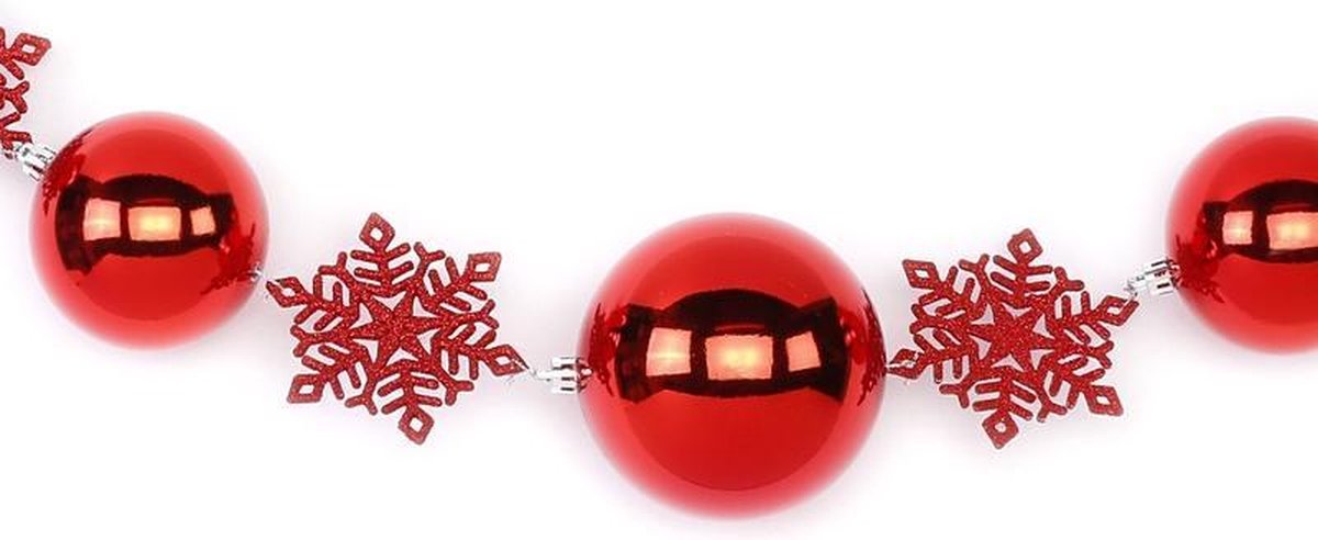2x Rode Kerst decoratie slingers met kerstballen en sneeuwvlokken 116 cm - Kerstballen raamslinger - Schouw versiering