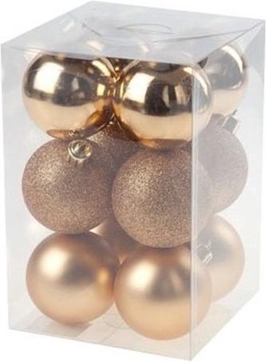 24x Koperkleurige kunststof kerstballen 6 cm Mat/glans Onbreekbare