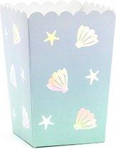 6x Popcorn bakjes zeemeermin/oceaan thema 12,5 cm - Popcornbakjes/chipsbakjes/snackbakjes kinderverjaardag/kinderfeestje