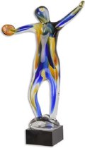 Beeld - Glazen sculptuur Discus werpen - Kleurrijk - 37,8 cm hoog