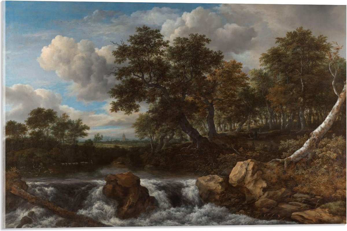 KuijsFotoprint Acrylglas - Oude Meesters - Landschap met waterval, Jacob Isaacksz van Ruisdael - 60x40cm Foto op Acrylglas (Wanddecoratie op Acrylglas) Blauw