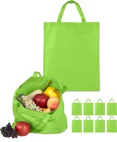 Relaxdays boodschappentas - 10 stuks - stoffen tas - effen gekleurd - opvouwbaar - 50 x 40 - groen