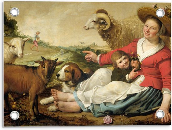 Tuinposter – Oude Meesters - De herderin, Jacob Gerritsz. Cuyp, 1628 - 40x30cm Foto op Tuinposter  (wanddecoratie voor buiten en binnen)