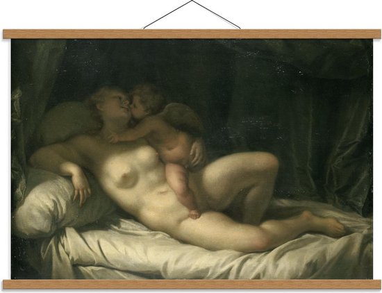 Schoolplaat – Oude Meesters - Venus door Amor gekust, Adriaen van der Werff - 90x60cm Foto op Textielposter (Wanddecoratie op Schoolplaat)