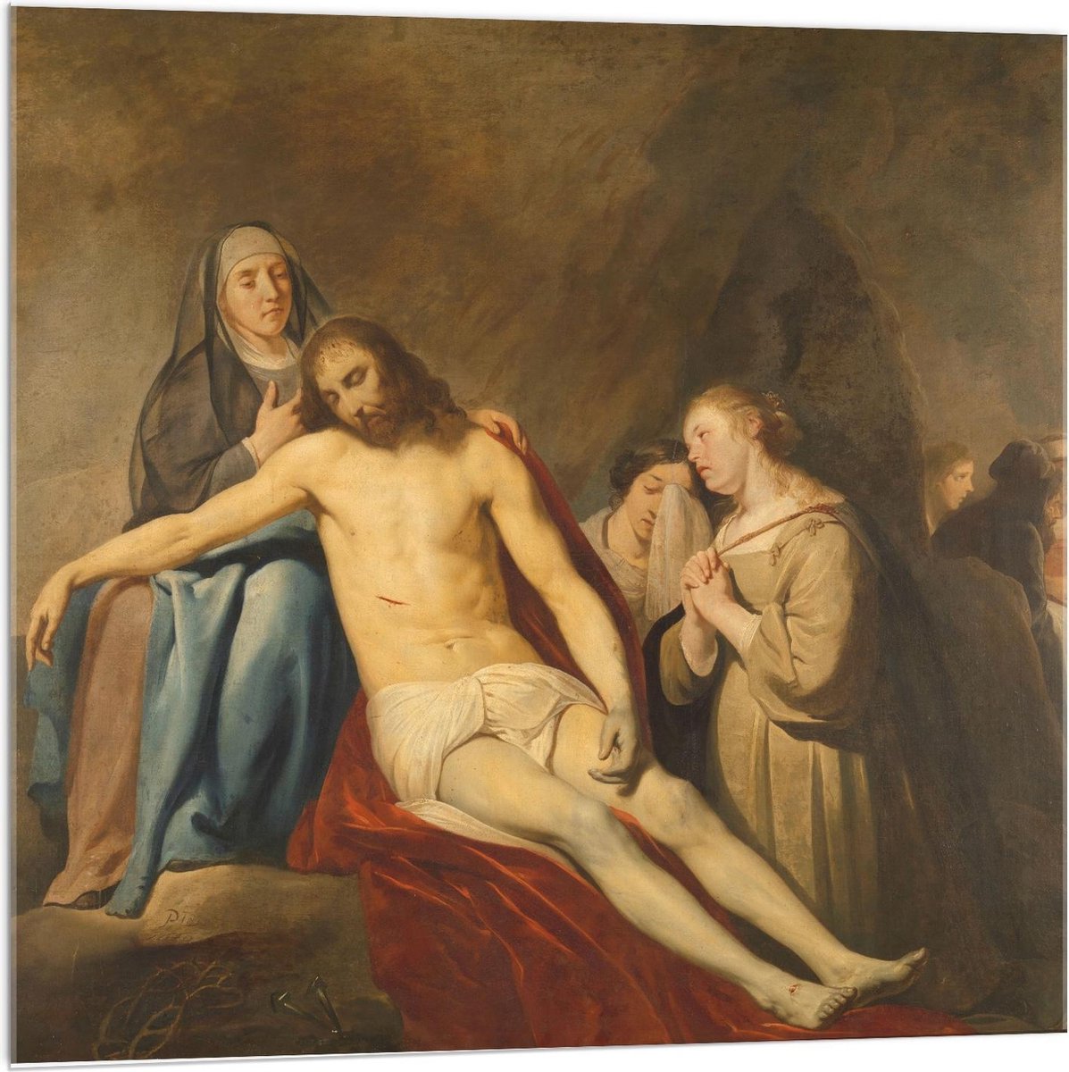 KuijsFotoprint Acrylglas - Oude meesters - De bewening van Christus, Pieter Fransz. de Grebber - 100x100cm Foto op Acrylglas (Wanddecoratie op Acrylglas) Rood