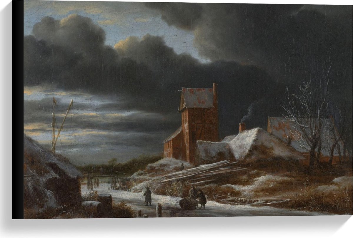 KuijsFotoprint Canvas - Oude Meesters - Winterlandschap, Jacob Isaacksz van Ruisdael, 1665 - 60x40cm Foto op Canvas Schilderij (Wanddecoratie op Canvas) Blauw