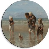 Dibond Wandcirkel - Oude Meesters - Kinderen der zee, Jozef Israëls, 1872 - 40x40cm Foto op Aluminium Wandcirkel (met ophangsysteem)