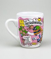 Mok - Cartoon Mok - Allerbeste secretaresse - Gevuld met een toffeemix - In cadeauverpakking met gekleurd krullint