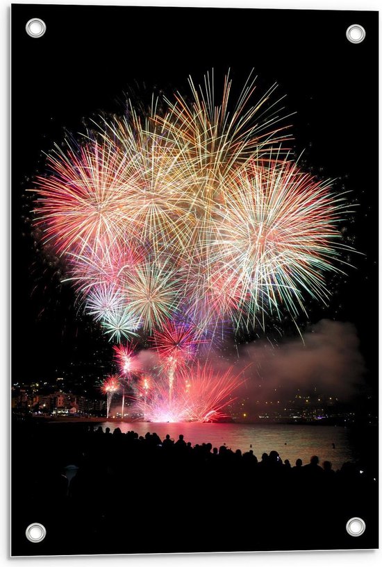 Tuinposter – Vuurwerk Show - 40x60cm Foto op Tuinposter  (wanddecoratie voor buiten en binnen)