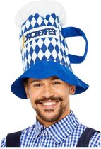 Smiffys - Oktoberfest Beer Chequered Kostuum Hoofddeksel - Blauw/Wit