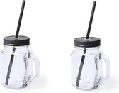 2x pcs Verres Mason Jar tasses à boire bouchon noir et paille 500 ml - scellable / non étanche / fruits secoue