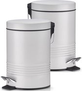 2x Grijze vuilnisbakken/pedaalemmers 3 liter van 17 x 25 cm - Zeller - Huishouding - Badkameraccessoires/benodigdheden - Toiletaccessoires/benodigdheden - Kleine prullenbakken