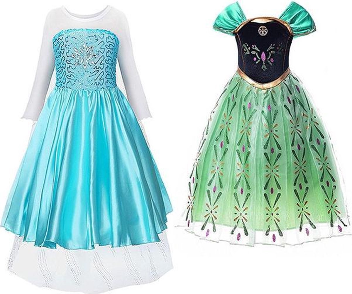 Frozen Elsa jurk met sleep + Anna jurk maat 116/122 | bol.com